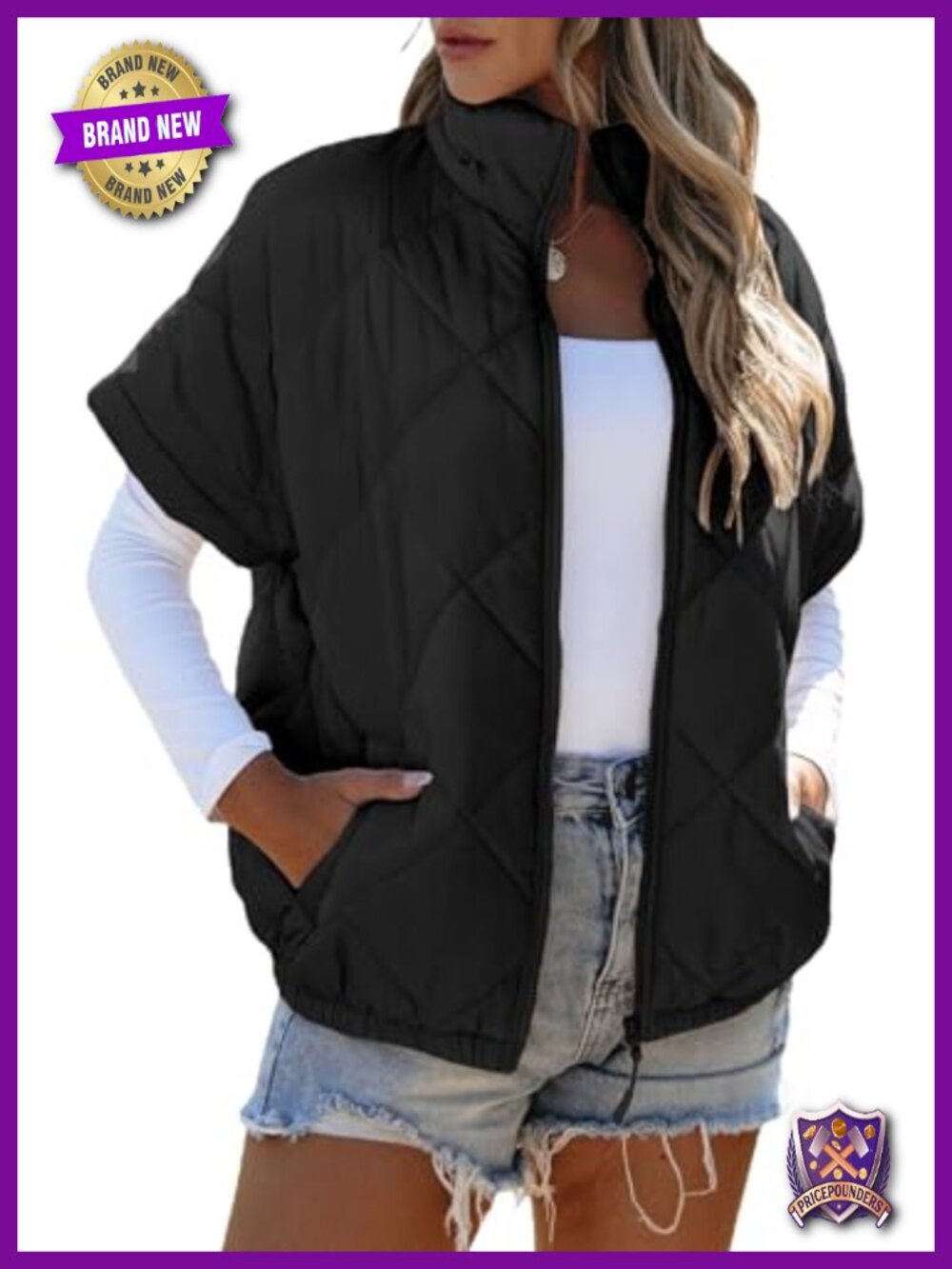 SHEWIN Women's Quilted Vest Short Sleeve Zip Up Lightweight Warm Puffer Vest